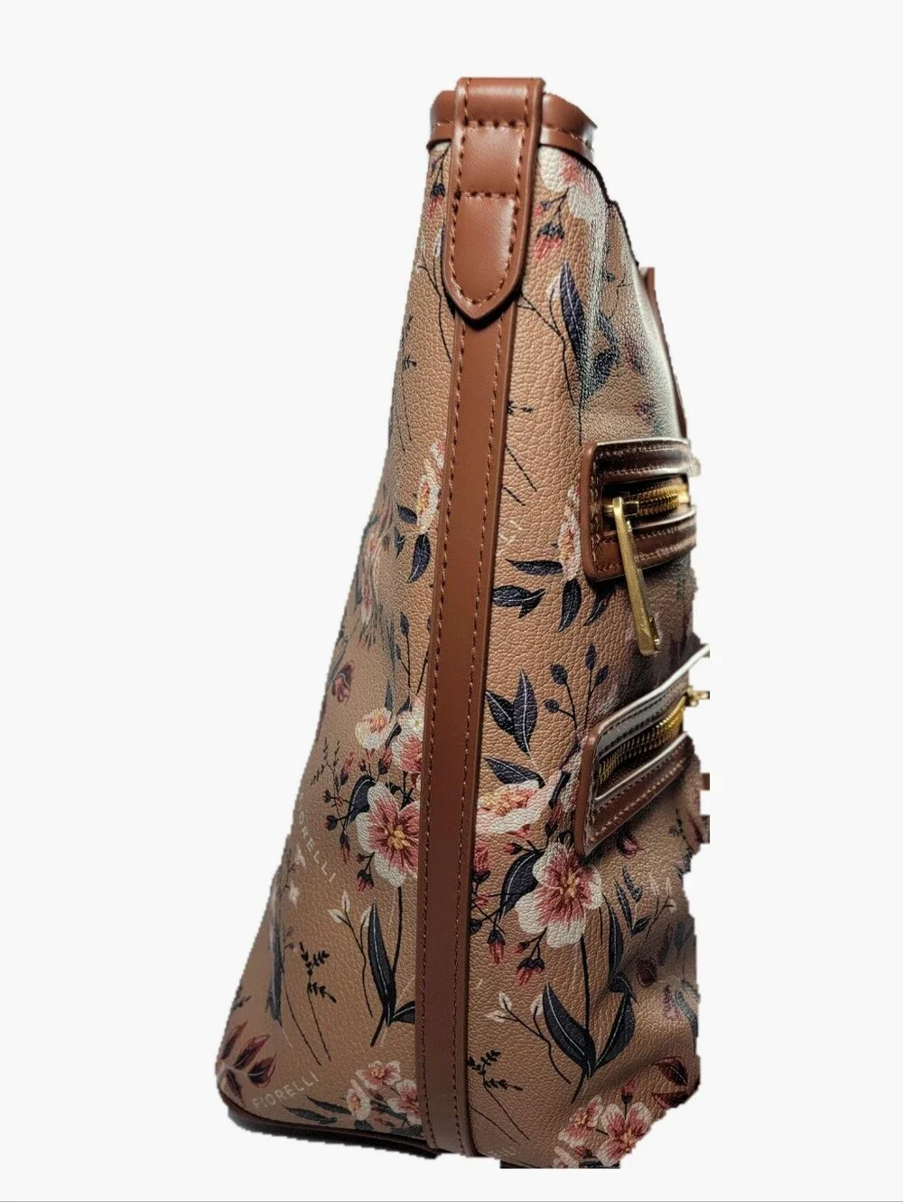 NWT Fiorelli Brown Floral Utility Tote Bag Detachable Pouch Gold Hardware